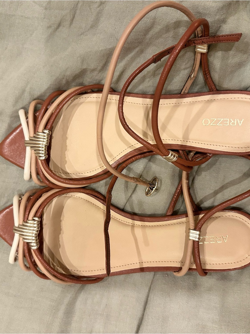Arezzo Tan and Nude Strappy Leather Sandals